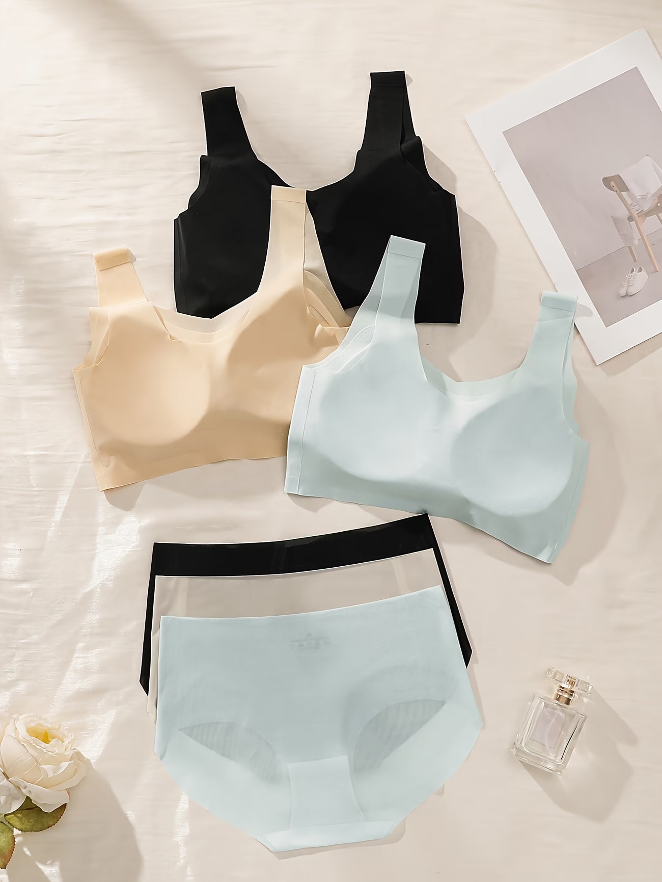 Premium Designer Bra & Panty Set with Matching Panty Bra & Panty Set Self Design Black Lingerie Set (Pack of 3)