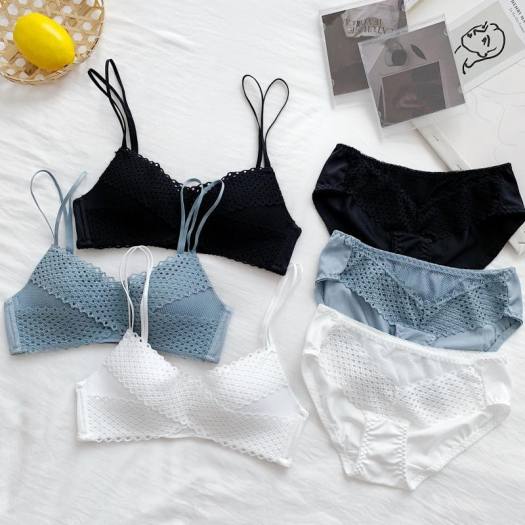 Premium Designer Bra & Panty Set with Matching Panty Bra & Panty Set Self Design Black Lingerie Set (Pack of 3)