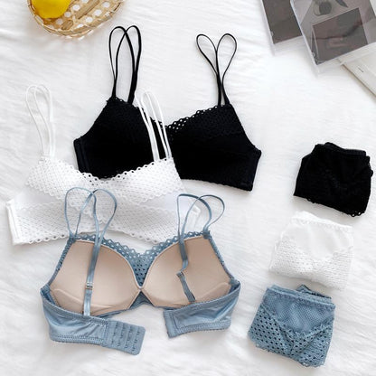 Premium Designer Bra & Panty Set with Matching Panty Bra & Panty Set Self Design Black Lingerie Set (Pack of 3)