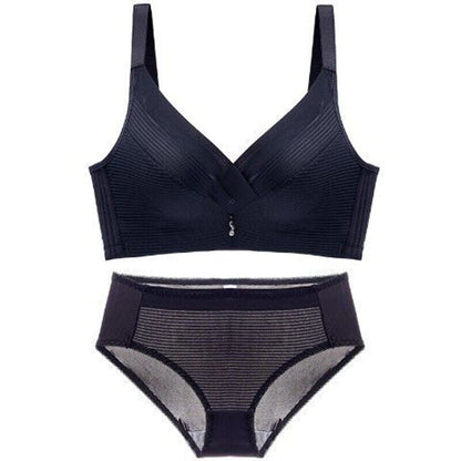 Premium Designer Bra & Panty Set with Matching Panty Bra & Panty Set Self Design Black Lingerie Set (Pack of 3)