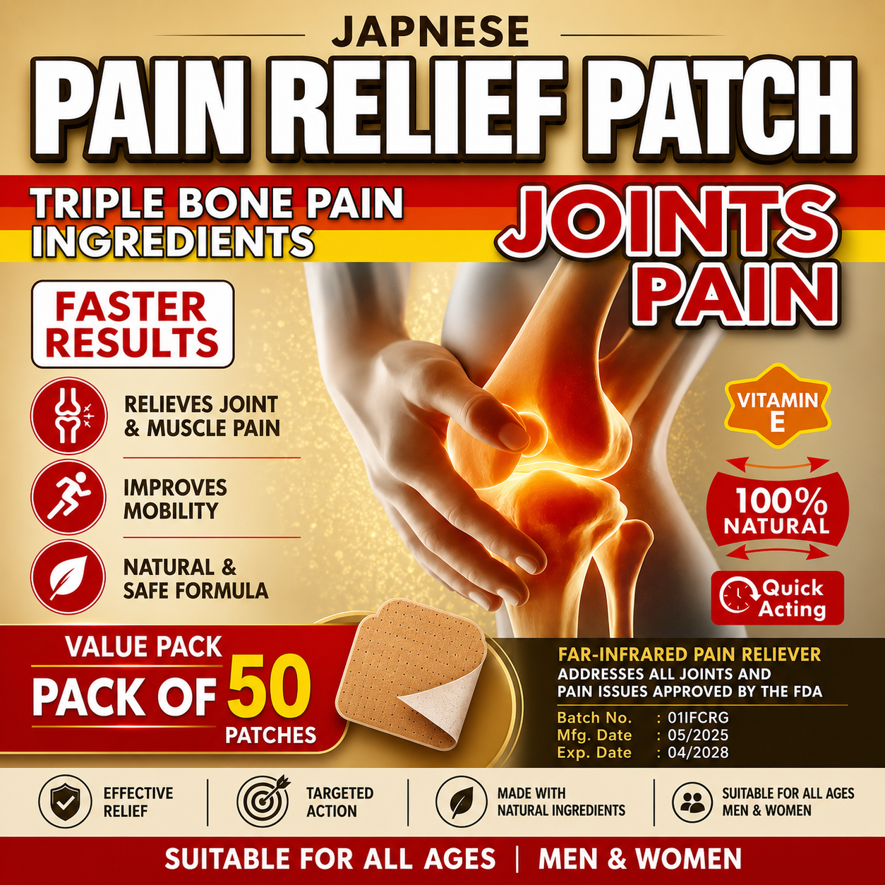 HerbPatch™ Cooling & Warming Patches (Pack of 50) – For Back, Shoulder & Joint Areas