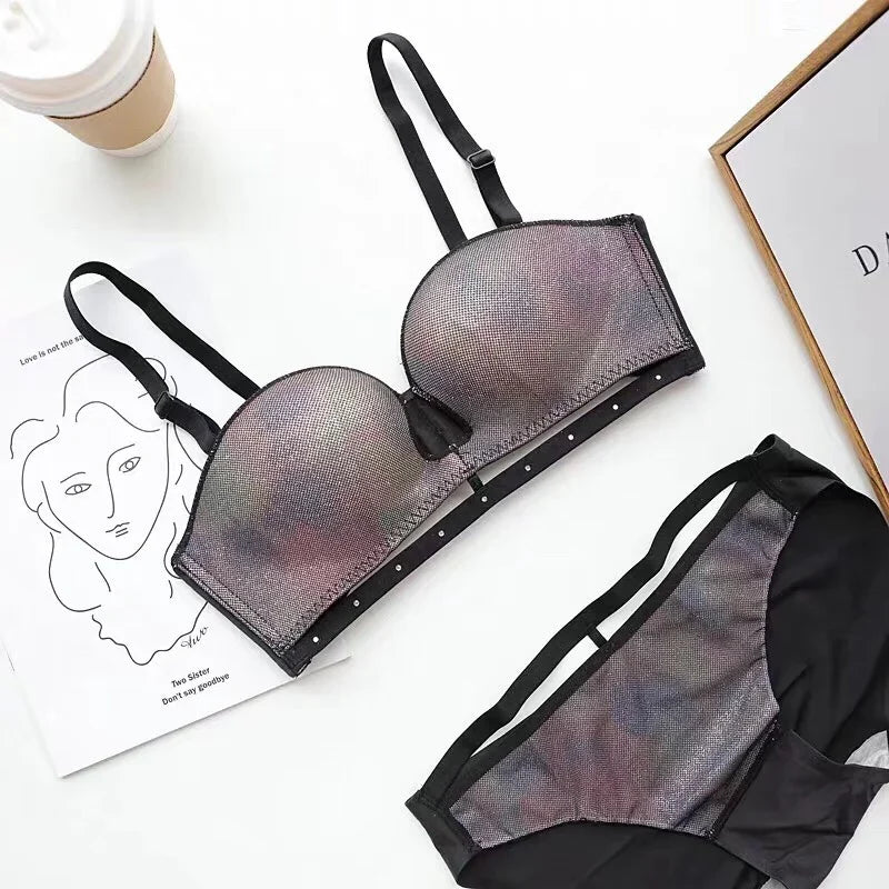 Premium Designer Bra & Panty Set with Matching Panty Bra & Panty Set Self Design Black Lingerie Set (Pack of 3)