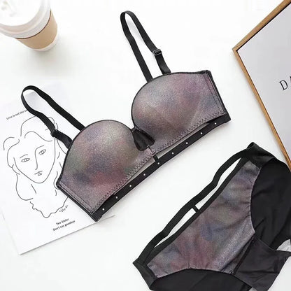 Premium Designer Bra & Panty Set with Matching Panty Bra & Panty Set Self Design Black Lingerie Set (Pack of 3)