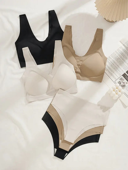 Premium Designer Bra & Panty Set with Matching Panty Bra & Panty Set Self Design Black Lingerie Set (Pack of 3)