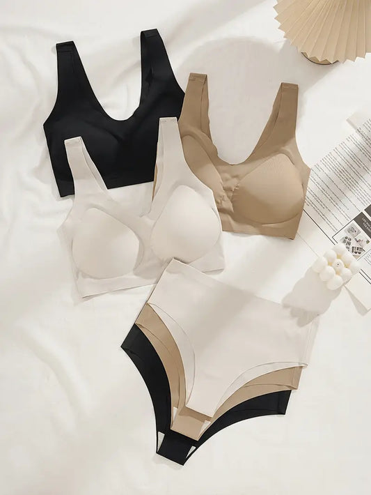 Premium Designer Bra & Panty Set with Matching Panty Bra & Panty Set Self Design Black Lingerie Set (Pack of 3)