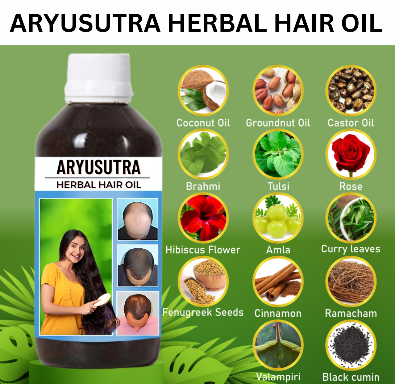 Aryusutra Ayurvedic Hair Oil for Hair Growth | Control Hair loss & Dandruff |
